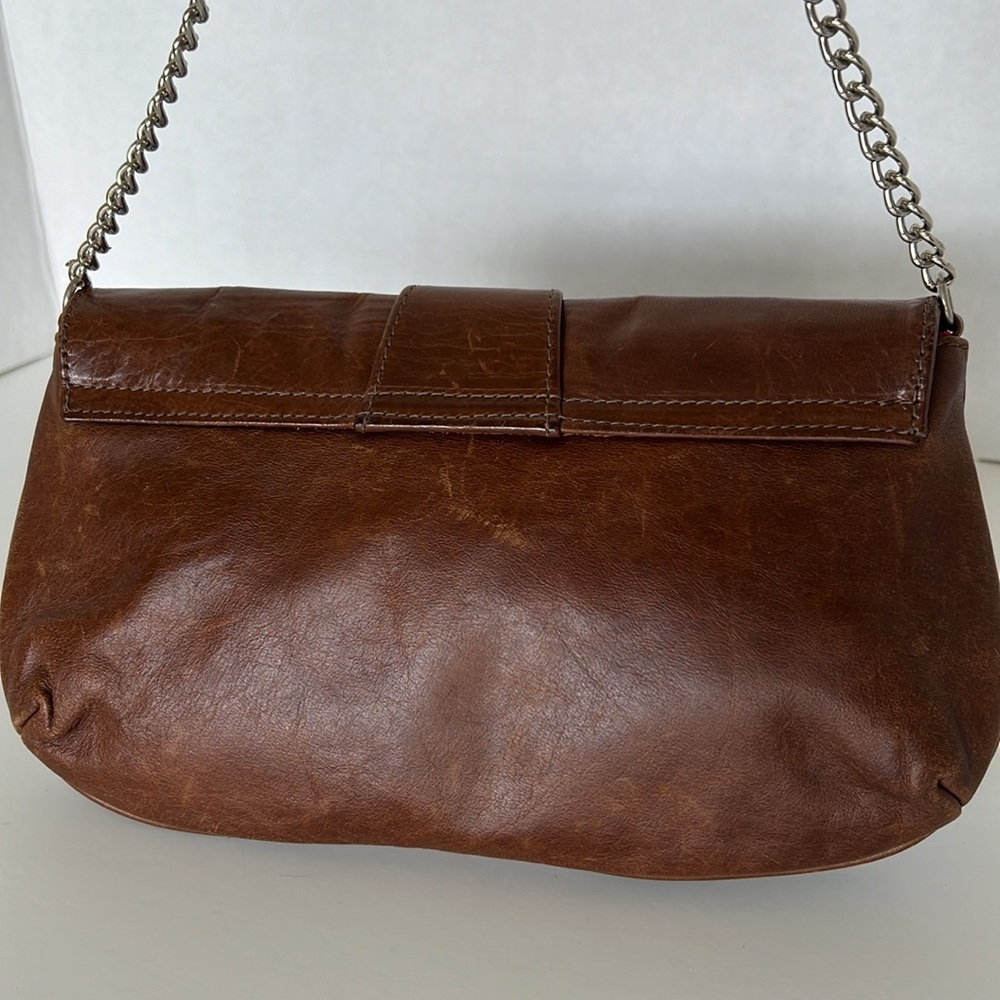 ❤️ Vintage Sherry Wolf Crystal Peace Sign Leather Convertible Clutch Bag w/Chain - Picture 5 of 15
